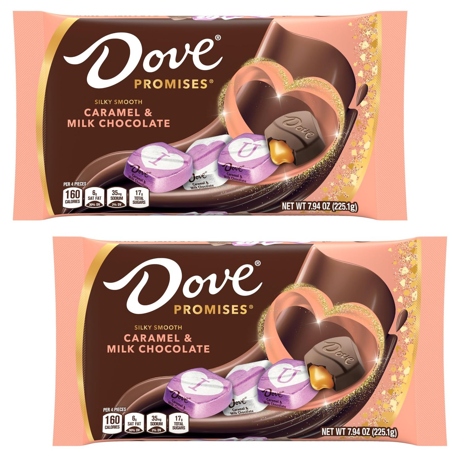 Silky Promises Caramel and Milk Chocolate - Pack of 2 Bags - Delicious Chocolate Everyone is Sure to Love - Smiling Sweets - Perfect for Sharing with that Special Someone