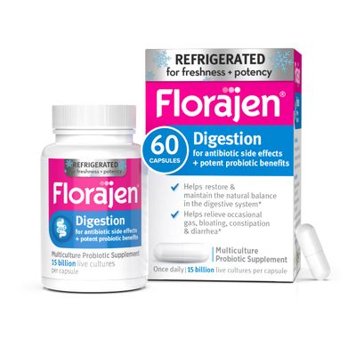 Florajen Digestion Probiotics (Refrigerated) - Advanced Gas Bloat Supplement with Lactobacillus, Supports Gut Health, Unbloat Good Flora, Adult Daily Probiotics for Constipation, 60 Count