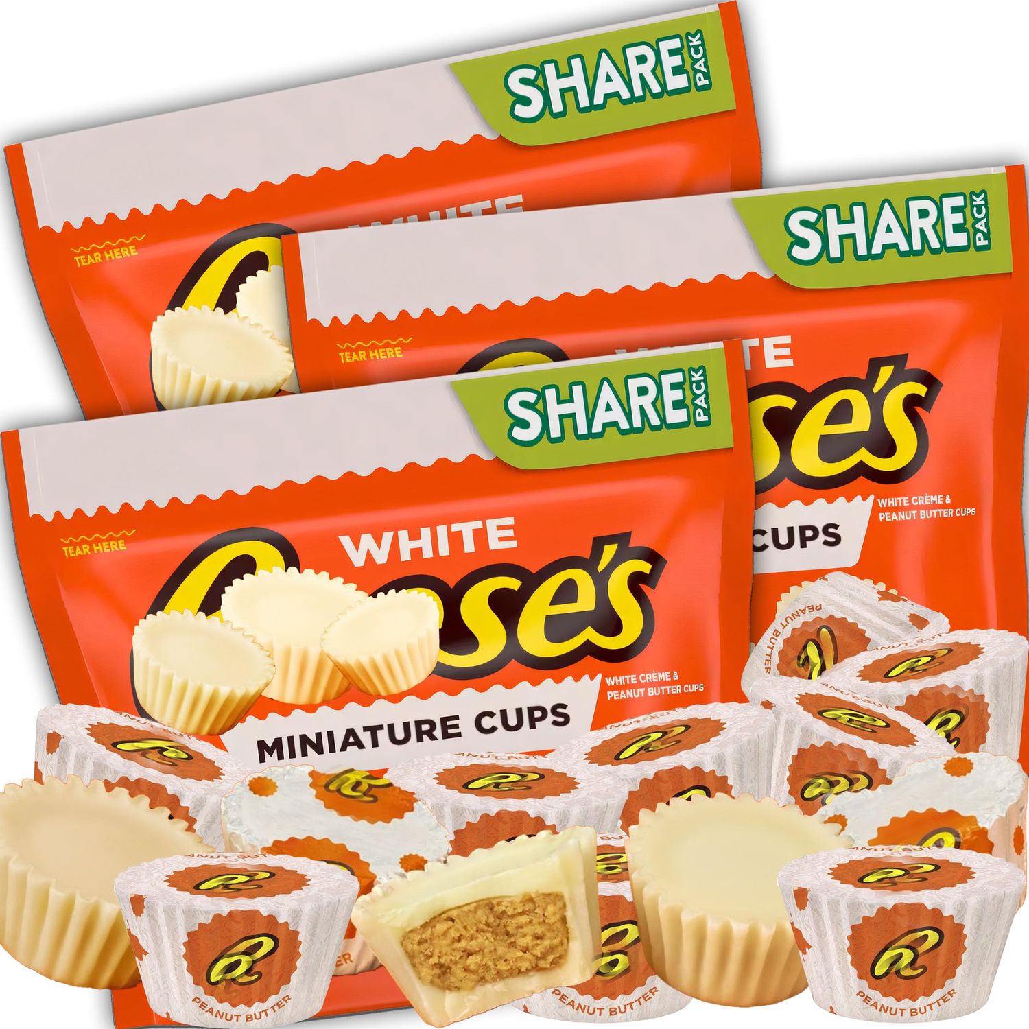 Reese White Creme Peanut Butter Cups, 31.5 oz Individually Wrapped MIni White Chocolate Candy Cups, for Parties, Office and Spring Decor Treats, Appx 95 Pcs