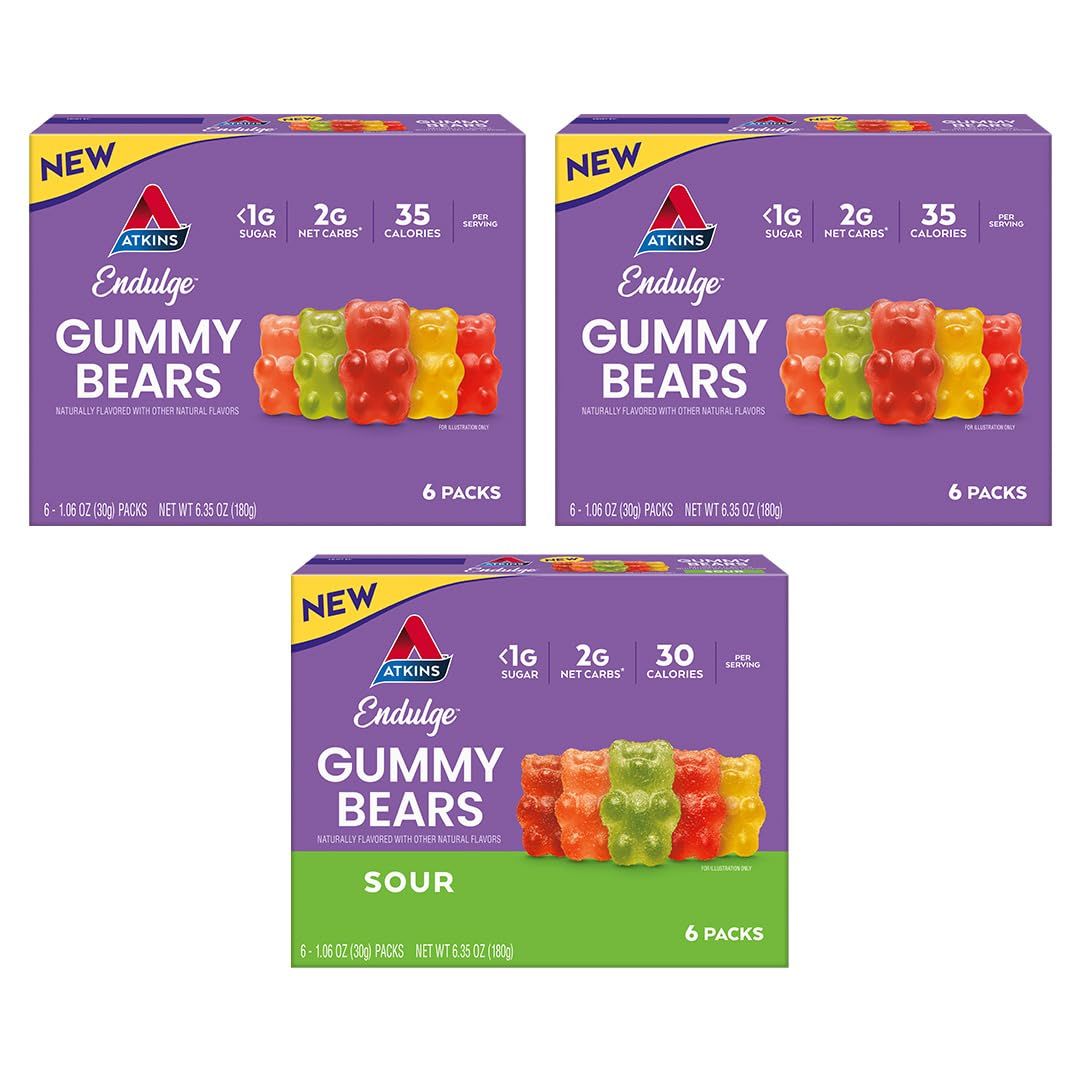 New Atkins Endulge Gummy Bears Variety Pack, Low Sugar, Keto Friendly, Keto Candy, 18 Pack (12 Sweet Gummy Bears, 6 Sour Gummy Bears)