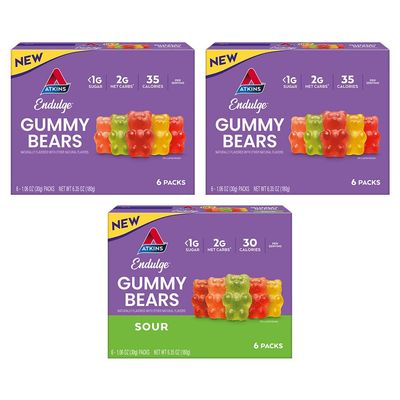 New Atkins Endulge Gummy Bears Variety Pack, Low Sugar, Keto Friendly, Keto Candy, 18 Pack (12 Sweet Gummy Bears, 6 Sour Gummy Bears)