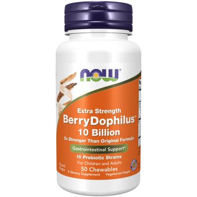 NOW Foods Supplements, BerryDophilus , Developed for Adults Children with 10 Probiotic Strains, Extra Strength,Strain Verified, 50 Chewables