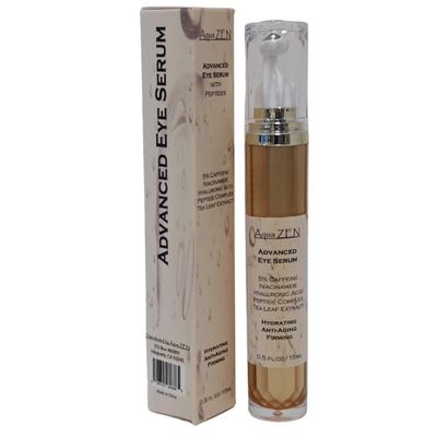 Advanced 5 Caffeine Peptide Eye Serum Roller wHyaluronic Acid, Niacinamide, Tea Leaf Extract for Dark Circles, Puffiness, Bags - Hydrates, Minimizes Restores 15ml Bottle