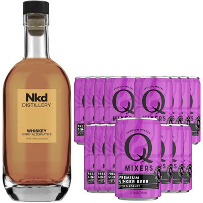 Nkd Distillery Whiskey Alternative Premium Non-Alcoholic Spirit - Zero Alcohol - With Q Mixers Ginger Beer [ 15 Pack ]