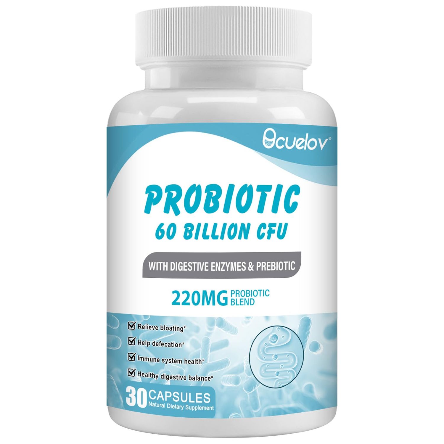 Probiotics 60 Billion CFU with 10 Strains 3 Organic Prebiotics,Probiotics Supplement for Women Men Support Metabolism,Immunity and Digestive Health,Non-GMO Gluten Free,30 Capsules
