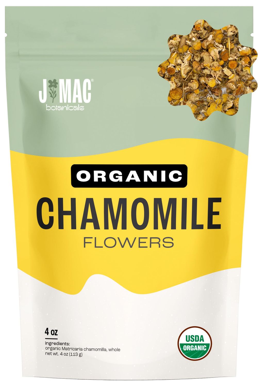 J MAC BOTANICALS, Organic Chamomile Flowers, Whole Dried Chamomile Flower, Loose Leaf Tea