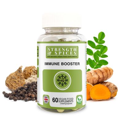 Strength Spices Immune System Booster, Turmeric and Black Pepper Capsules with Moringa Powder, and Maca, Antioxidant-Rich Blend to Improve Immune Functions and Overall Wellness, 1000mg, 60 Capsules