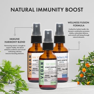 Immunity Pack Liquid Vitamins (Pack of 3) Sambucus Nigra Elderberry Mist, Zinc Boost Mist and Vitamin C Mist (Extra Strength) - Natural Immune System Support - Non-GMO Gluten-Free - 240 Days Supply
