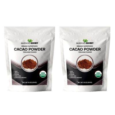 Mayan s Secret - Raw Cacao Powder Organic Unsweetened Non-GMO, Keto, Vegan, Gluten-Free Rich Dark Cocoa Powder for Hot Chocolate Desserts (1 Pound (Pack of 2))