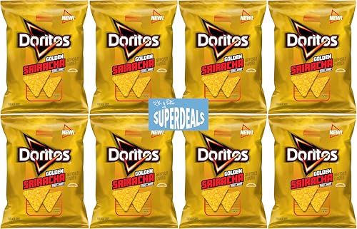 Doritos Golden Sriracha Flavored Tortilla Chips, 2.5 oz Bags, 8 Count with Mystery Gift