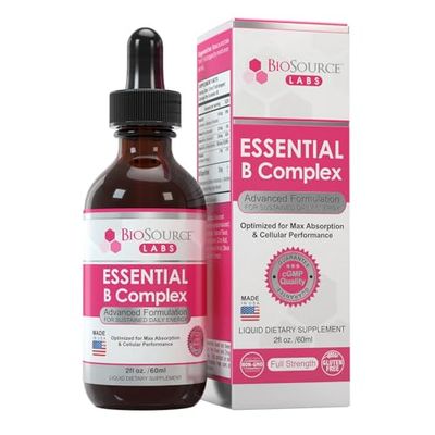 BioSource Labs Essential B Complex - Daily Vegan Vitamin B-Complex Sublingual Liquid Drops wMethyl B12 (2oz 60ml Bottle) - 60-Day Supply