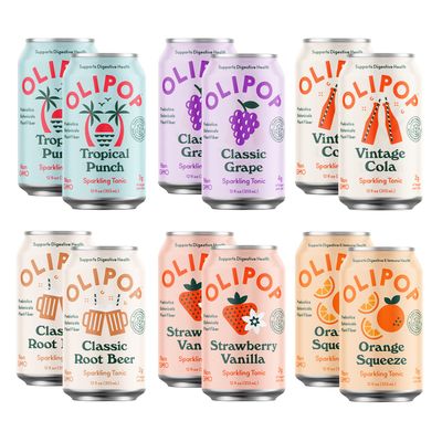 Olipop - 6-Flavor Sparkling Tonic Variety Pack, Prebiotic Soda Sampler, Contains Rich in Botanicals, High Fiber, Vegan, Paleo-Friendly, Non-GMO (12 oz, 12-Pack)