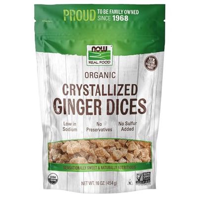 NOW Foods, Organic Crystallized Ginger Dices, Low-Sodium, Preservative-Free and Non-GMO, 16-Ounce (Packaging May Vary)