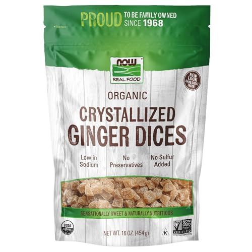 NOW Foods, Organic Crystallized Ginger Dices, Low-Sodium, Preservative-Free and Non-GMO, 16-Ounce (Packaging May Vary)