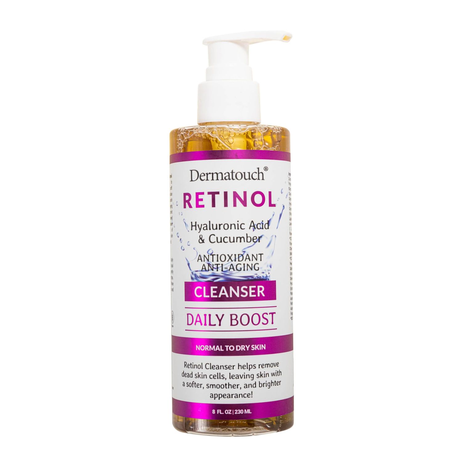 DERMATOUCH Retinol Face Cleanser, 8 oz - Hyaluronic Acid, Cucumber Vitamins - Made in America
