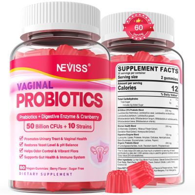 Vaginal Probiotics Gummies for Women PH Balance, Odor Control with Prebiotics, Cranberry, D-Mannose, Promotes Feminine Healthy Vaginal Flora, Urinary Tract, Yeast, Digestive Support, Sugar Free,120Cts