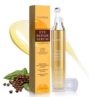 5 Caffeine Eye Serum - Caffeine Eye Cream with 360 Massage Ball Reduce Wrinkles and Fine Lines - Eye Roller Cream for Relieve Puffiness and Dark Eye Circles