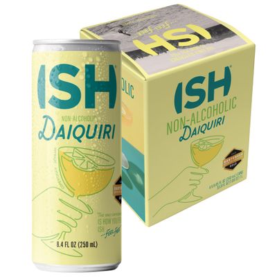 ISH Daiquiri, Non Alcoholic Canned Cocktail, Award Winning Non-Alcoholic Spirits, Gluten Free Mocktail Drinks with Lime, Zero Proof Rum and Raw Sugar, Ready to Drink Cans, Mocktails for Party, 4 Pack