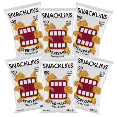SNACKLINS Plant Based Crisps Vegan Healthy Snacks - Gluten Free, Grain Free, Plant Based Crisps, 100 Kosher, Low Calorie and No Added Sugar, Crunchy, Puffed Snack - Teriyaki - 3oz bag (Case of 6)