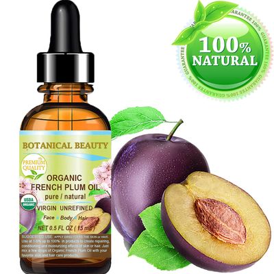 Botanical Beauty Organic French PLUM OIL 100 Pure Natural VIRGIN UNREFINED Cold-Pressed Carrier Oil 0.5 Fl oz 15 ml for Face, Skin, Body, Hair, Lip, Nails. Rich in Vitamin E, Omega 6, Omega 9