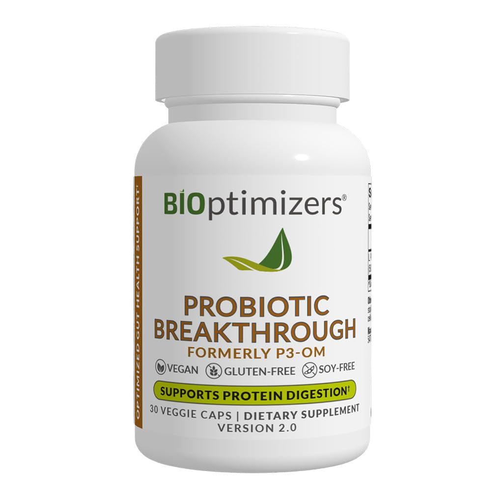 BIOptimizers Probiotic Breakthrough, Proteolytic Prebiotics Probiotics Supplement - Lactobacillus Plantarum OM for Immune, Bloating Gut Relief Support, 30 Vegan Capsules