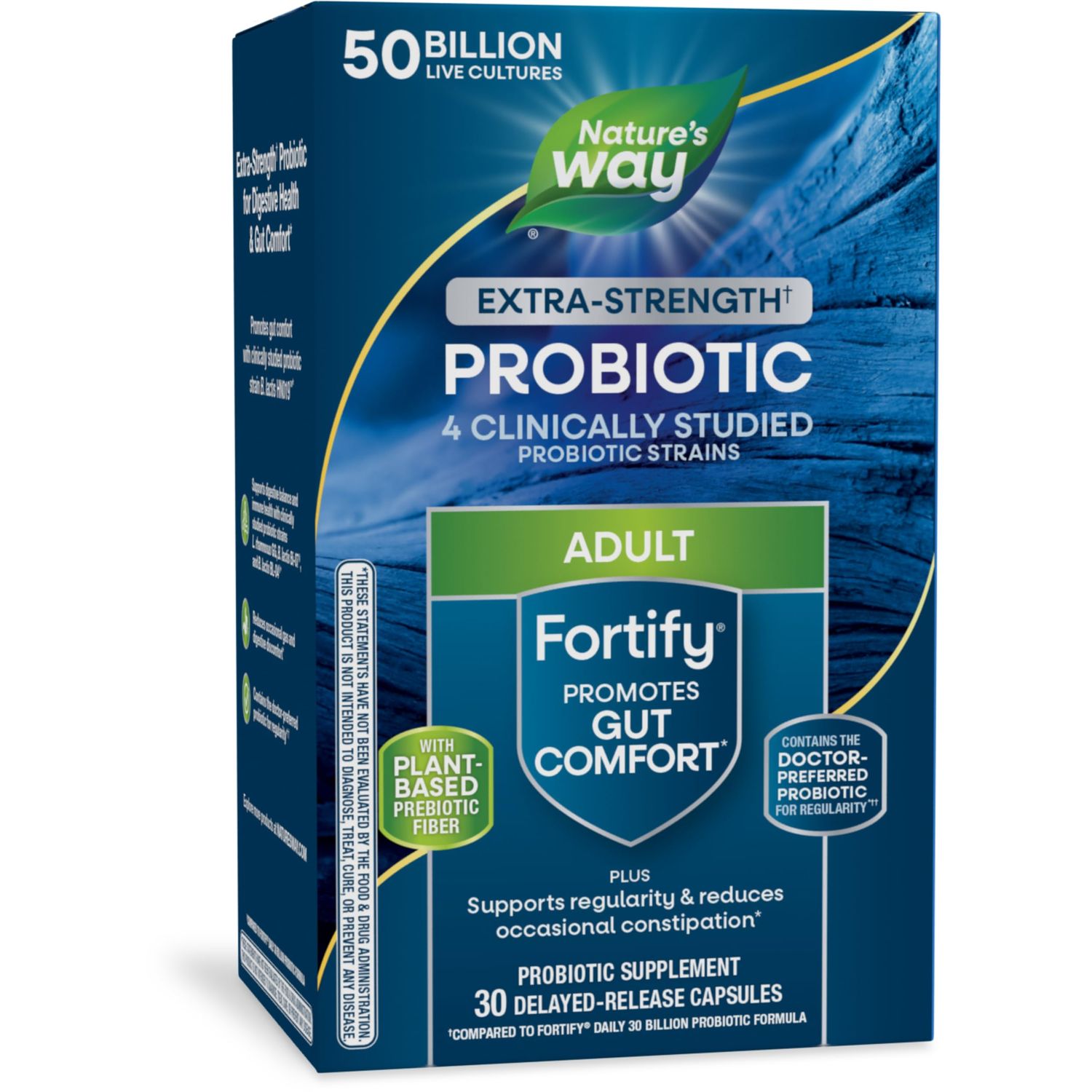 Nature&#39;s Way Extra Strength Fortify Probiotic, Prebiotics, 50 Billion Live Cultures, Digestive and Immune Health Support, 30 Capsules (Packaging May Vary)