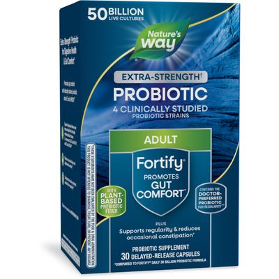 Nature&#39;s Way Extra Strength Fortify Probiotic, Prebiotics, 50 Billion Live Cultures, Digestive and Immune Health Support, 30 Capsules (Packaging May Vary)