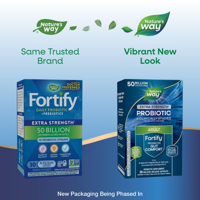 Nature's Way Extra Strength Fortify Probiotic, Prebiotics, 50 Billion Live Cultures, Digestive and Immune Health Support, 30 Capsules (Packaging May Vary)