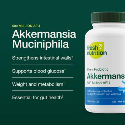 Fresh Nutrition Akkermansia Muciniphila Probiotic 500M AFU for GLP-1 Production - Pre Probiotic Supplement - 30 Capsules