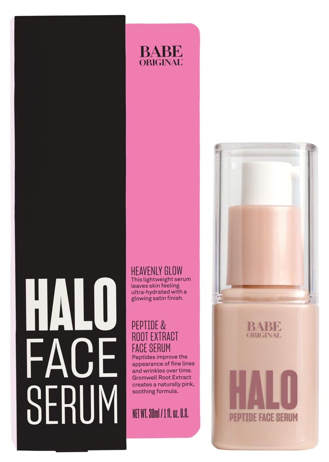 Babe Original Halo Peptide Face Serum for Women, Face Moisturizer Face Cream for Hydrated, Plump Soothed Skin with Pink Root Extract, Hyaluronic Acid, Peptides Amino Acids Cruelty-free and Vegan