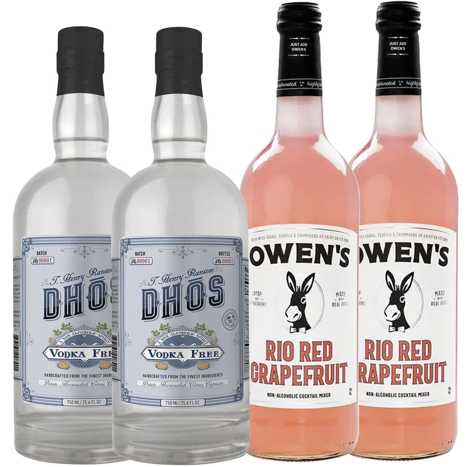 Dh s Handcrafted Non-Alcoholic Vodka 750 ML Bottles w Owen s Mixers Rio Red Grapefruit 750 ML Bottles - Keto-Friendly, Zero Sugar, Zero Calories, Zero Proof - Perfect for Mocktails - Made in USA