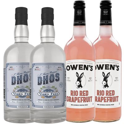 Dh s Handcrafted Non-Alcoholic Vodka 750 ML Bottles w Owen s Mixers Rio Red Grapefruit 750 ML Bottles - Keto-Friendly, Zero Sugar, Zero Calories, Zero Proof - Perfect for Mocktails - Made in USA