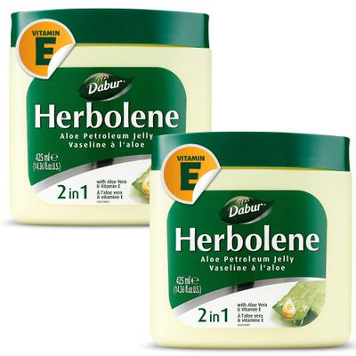 Dabur Herbolene Aloe Vera Gel Petroleum Jelly -Enhanced with Vitamin E for Deep Intensive Skin Moisturization - Gentle on Sensitive Skin - Nourishing Bliss and Lasting Hydration - 425 ML (Pack of 2)