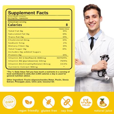 INSPIRELIFE ABC Vitamin B2 Gummies Riboflavin 400mg for Wen Kids b2 Vitamins Chewable Gummies for Adults Supplement with B Complex Nervous System Support,Vegan,Sugar-Free,Pineapple Flavor, 60 Count