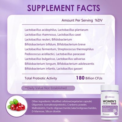OMOGS Women's Probiotic 180 Billion CFUs 18 Strains, with Organic Prebiotics, Cranberry Extract, D-Mannose Digestive Enzymes, for Digestive, Boost Immune, PH Balance Urethral Health, 90 Capsules
