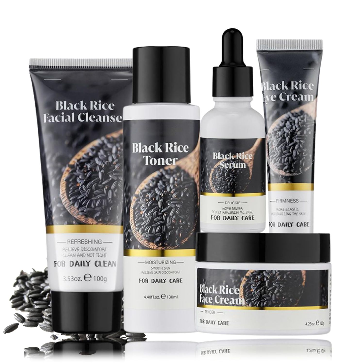 Black Rice Skincare Set Women Chrisrmas Gifts - Skin Care Set Girls 5PCS - Anti-Aging Skin Care Routine Kit for Women - Easter Gifts for Adults - with Toner,Serum,FaceEye Cream,Cleanser Face Wash