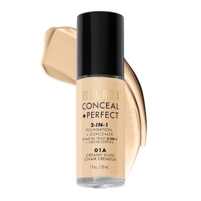 Milani Conceal Perfect 2-in-1 Foundation Concealer - Creamy Nude (1 Fl. Oz.) Cruelty-Free Liquid Foundation - Cover Under-Eye Circles, Blemishes Skin Discoloration for a Flawless Complexion