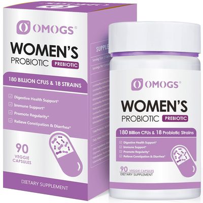 OMOGS Women&#39;s Probiotic 180 Billion CFUs 18 Strains, with Organic Prebiotics, Cranberry Extract, D-Mannose Digestive Enzymes, for Digestive, Boost Immune, PH Balance Urethral Health, 90 Capsules