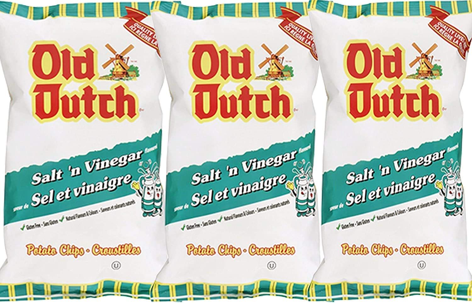 Old Dutch Salt Vinegar Flavoured Potato Chips 255g - 3 X Large Bags Imported from Canada (3-Pack)