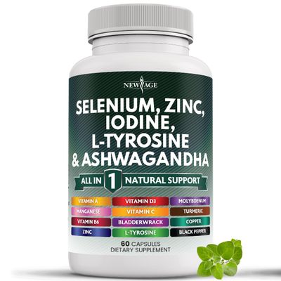 Selenium, Zinc, Iodine, L Tyrosine, Ashwagandha - Thyroid Support Supplement for Women and Men with Bladderwrack, Turmeric, Silica Kelp, Schisandra - 60 Count