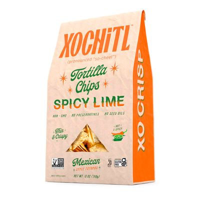 Xochitl Tortilla Chips Spicy Lime - Thin Crispy White Corn Chips, Mexican-Style, Gluten-Free, Non-GMO - 12 oz (Pack of 4)