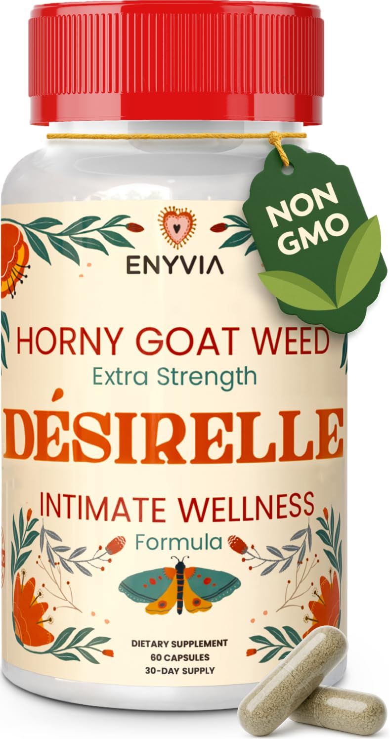 Enyvia Female Libido Booster for Women Fast Acting - Hornygoatweed for Women Maca Root for Energy, Tribulus Terrestris with Ginseng and More - 60ct Desirelle
