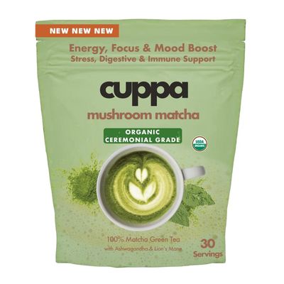 Cuppa Healthy Mushroom Matcha with Lion&#39;s Mane Ashwagandha for All Day Energy Focus - No Crash or Jitters - Nootropics for Brain Health, Gut Health, Immunity, Stress, Memory Mood (30 Servings)
