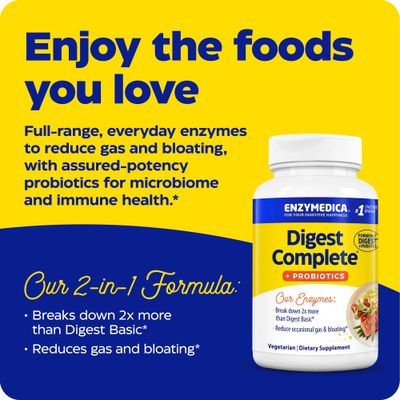 Enzymedica, Digest Complete Probiotics, Gentle Digestive Enzymes with 400 Million CFU Active Cultures per Capsule, 30 Capsules