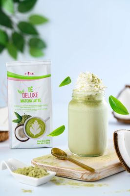 T Deluxe Matcha Latte - Ceremonial Grade Matcha Tea with Coconut Cream, Oat Powder, and Collagen for a Delicious Detox and Digestive Support. Stevia-Sweetened. 20 Servings