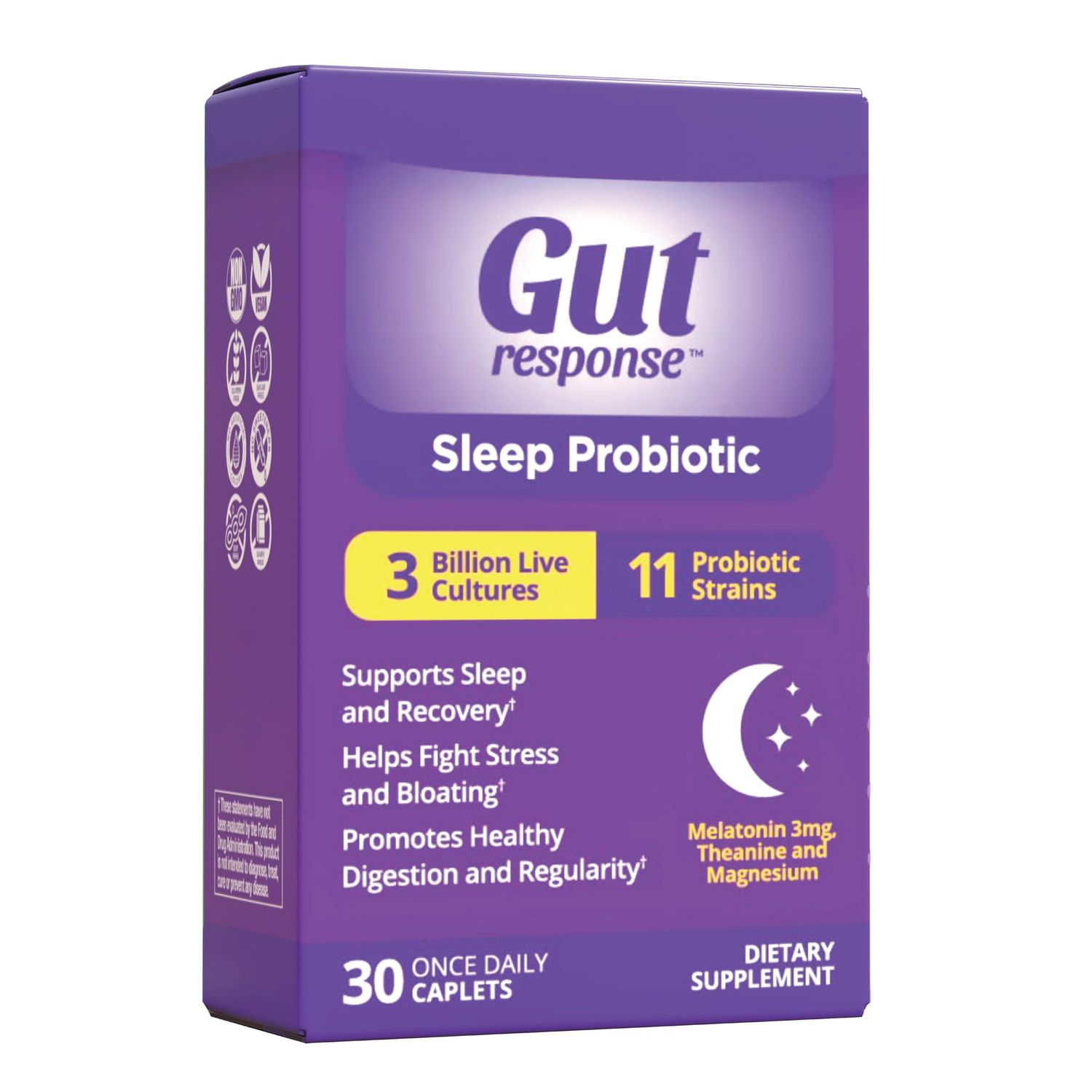 Sleep Probiotic for Men Women, Slows Down Digestive Aging, Supports Sleep and Recovery, Promotes Healthy Gut, Vegan, Gluten Free Soy Free, 3 Billion CFU, 30 Caplets