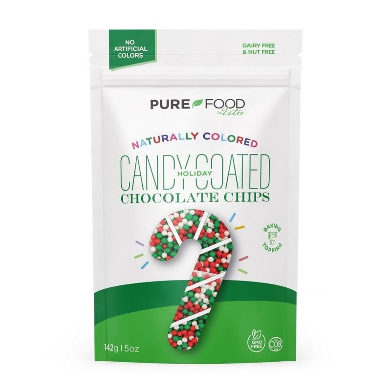 Pure Food By Estee Holiday Candy Coated Chocolate Chips, Dye Free Sprinkles, 5oz All Natural Sprinkles Soy Free, Gluten Free, Dairy Free, Nut Free