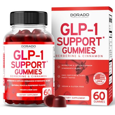 GLP-1 Gummies (GLP1 Supplement with Berberine Ceylon Cinnanom) GLP Gummies for Support Gut Health Metabolism - Delicious Peach Raspberry Flavor - Third Party Tested, Vegan USA Made - 60 Count
