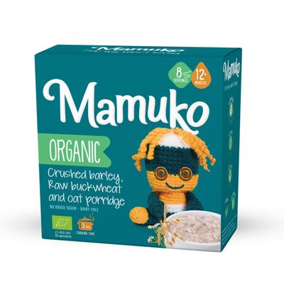 MAMUKO Baby Porridge - Organic Porridge with Crushed Barley, Raw Buckwheat Oat - Vegan Porridge with No Added Sugar or Preservatives - Porridge Ideal for Babies Aged 9-12 Months - 200g 8 Serving