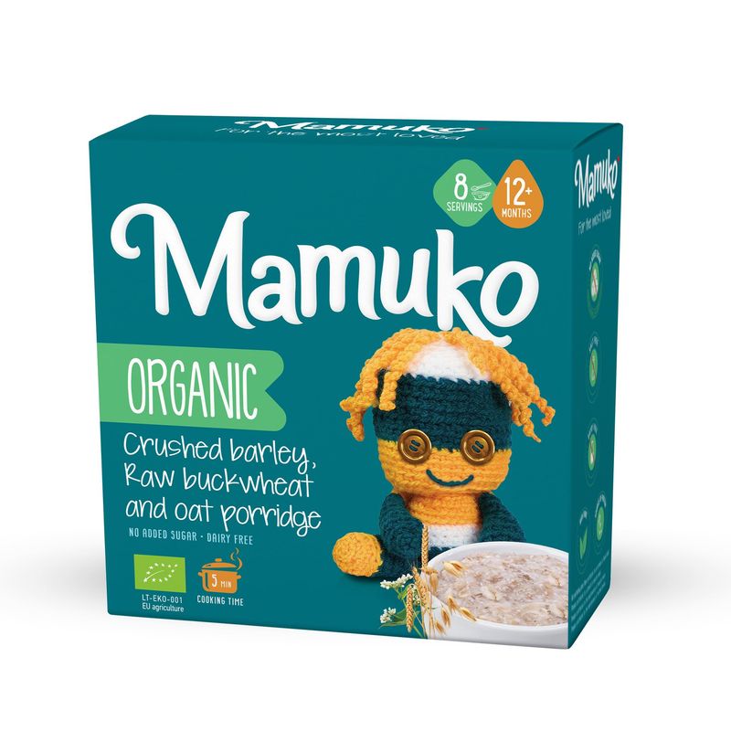 MAMUKO Baby Porridge - Organic Porridge with Crushed Barley, Raw Buckwheat Oat - Vegan Porridge with No Added Sugar or Preservatives - Porridge Ideal for Babies Aged 9-12 Months - 200g 8 Serving